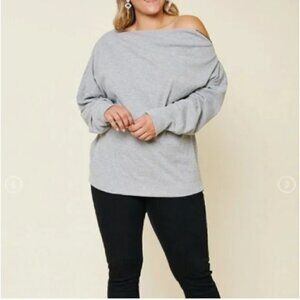 Hayden Gray Ribbed Dolman Fit Shoulder Zipper Top, size Small